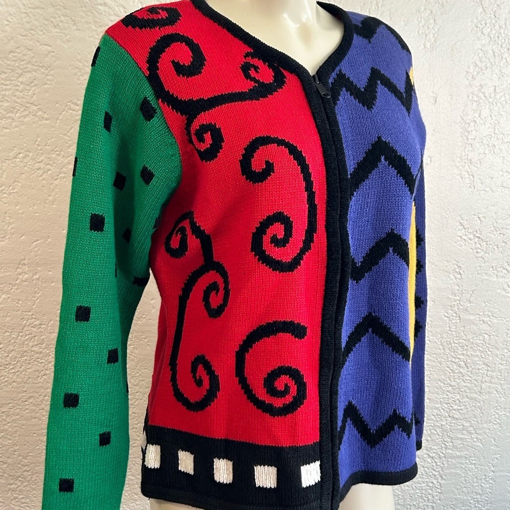 LISA NICHOLS Vintage 90's Colorful embroidered zippered cardigan S/M /L ?